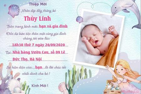 Thiệp mời đầy tháng cho bé đáng yêu với khung ảnh