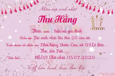 Mẫu thiệp mời sinh nhật màu hồng dễ thương