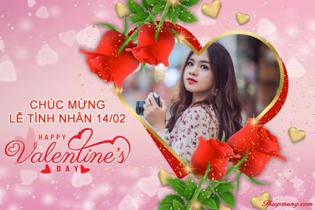 Khung ảnh trái tim Valentine với hoa hồng đẹp lung linh