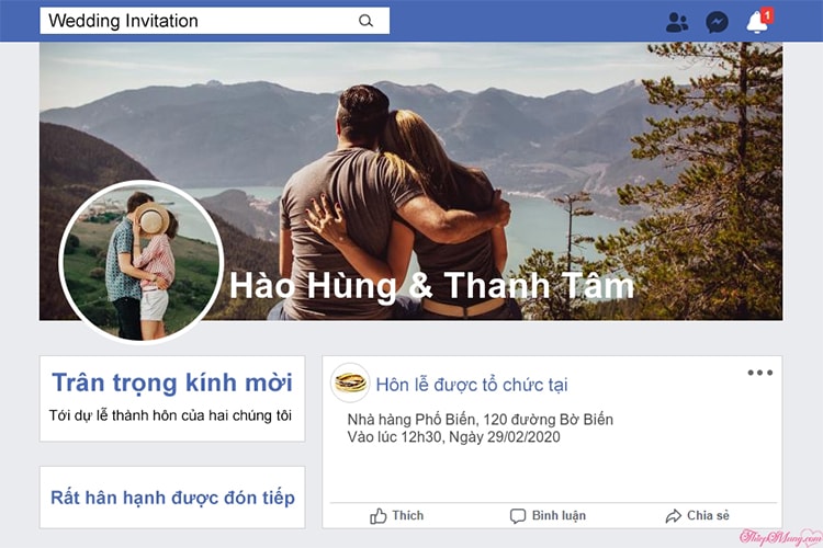 Tạo thiệp Cưới Facebook online độc đáo