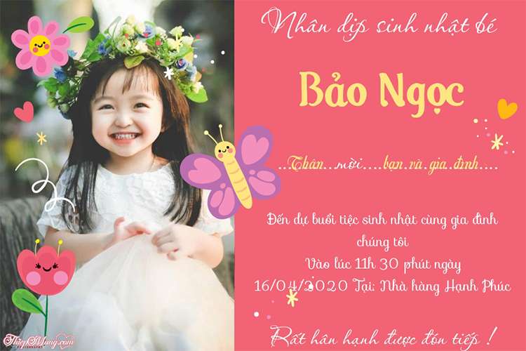 Viết tên và ảnh lên thiệp mời sinh nhật cho bé