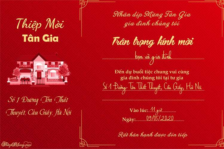 Thiệp mời tân gia màu đỏ sang trọng