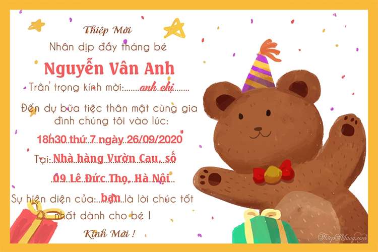 Làm mẫu thiệp mời đầy tháng ngộ nghĩnh cho bé