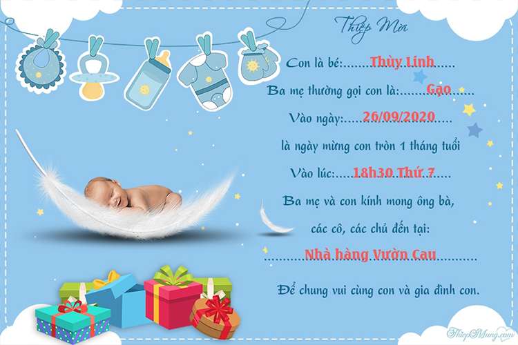 Mẫu thiệp mời đầy tháng cho bé trai miễn phí