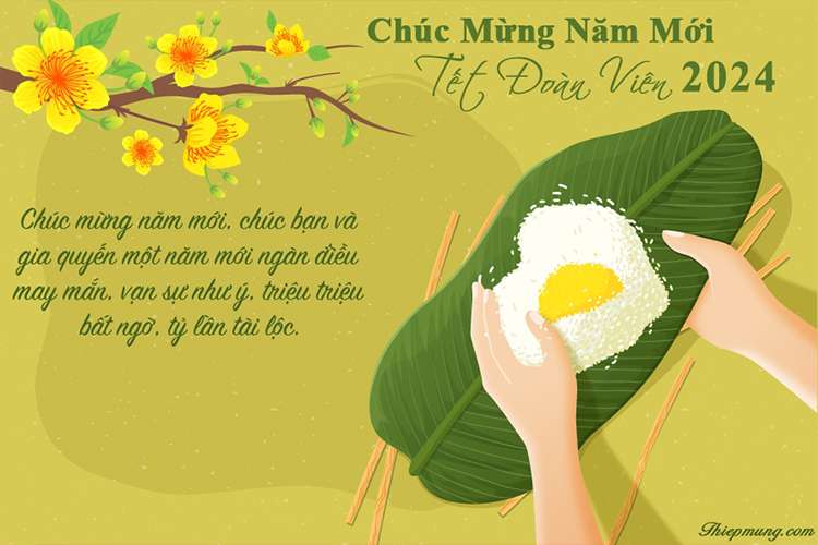 Thiệp gói bánh chưng chúc Tết Đoàn Viên 2024