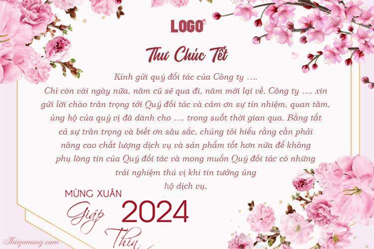 Tạo Mẫu Thư chúc tết Giáp Thìn 2024 cho khách hàng mẫu hoa đào