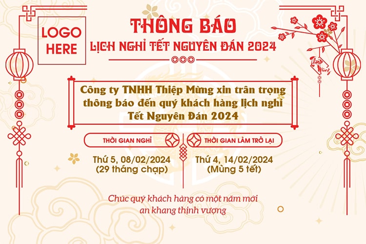 Tạo thông báo nghỉ Tết Nguyên Đán 2024 cho doanh nghiệp và cơ sở giáo dục